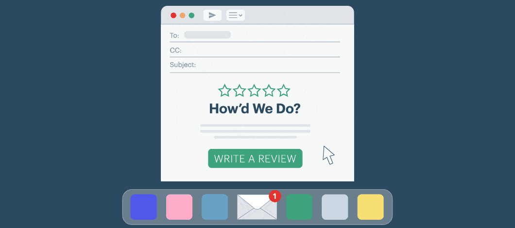 Graphic of a review with a star-rating system asking “How’d we do?”