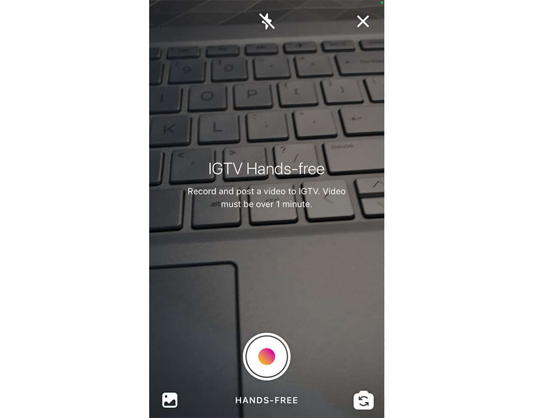 Image of IGTV requesting the user to record a video over 1 minute long.