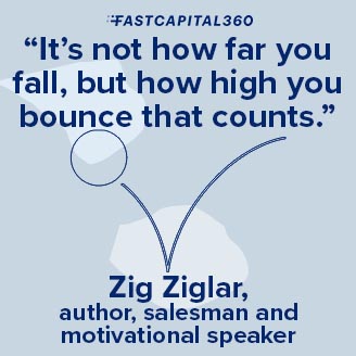 “It’s not how far you fall but how high you bounce that counts” is a quote that will inspire your small business team. 