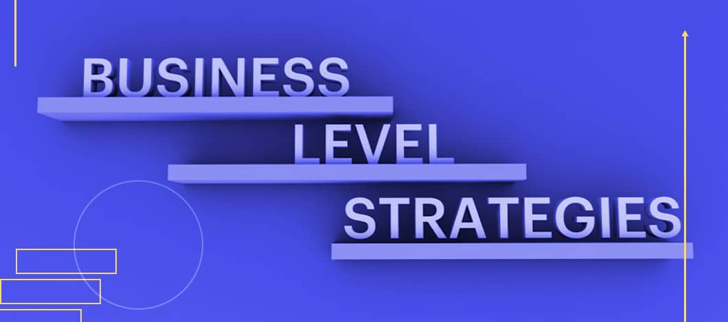 Business Level Strategies words on shelves