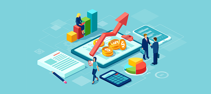 A concept illustration depicting people determining a business's value.