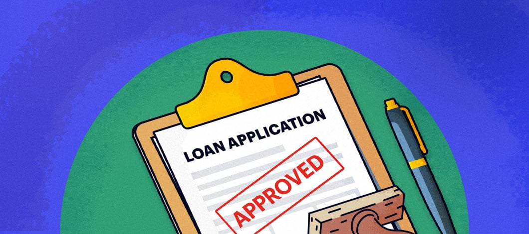 a veteran business loan application with "approved" stamped on the document.