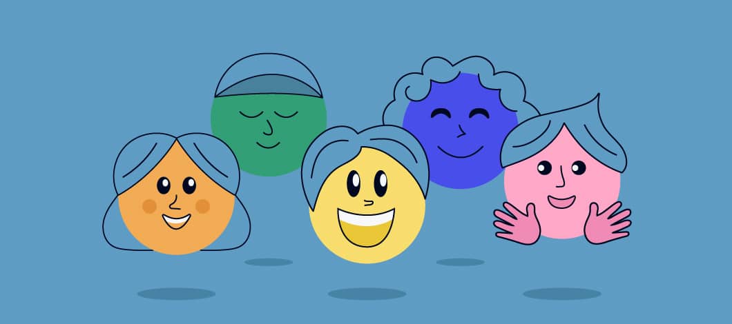 Five happy emoji faces