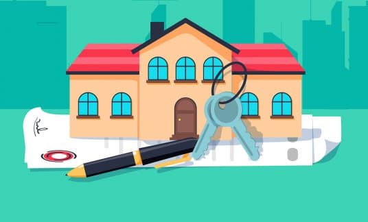 Illustration of investment property with keys in foreground