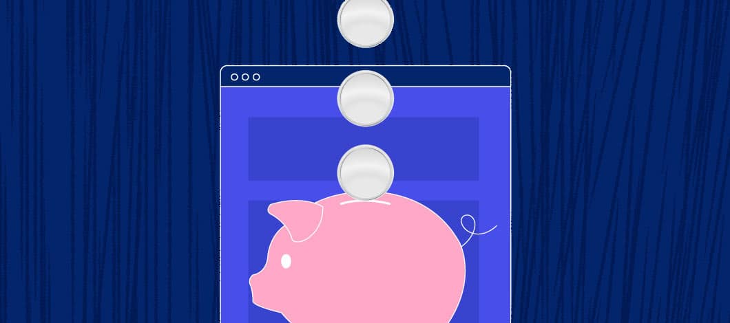 Coins going into piggy bank on a web browser