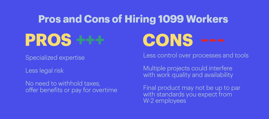 List of 3 pros and 3 cons of hiring 1099 workers