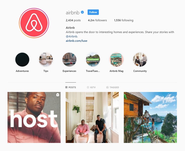 Airbnb's Instagram account