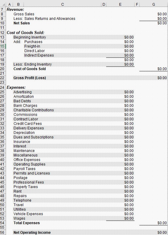 Excel income statement statement 