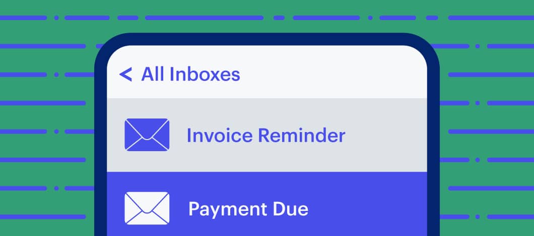A mobile phone screen shows the invoice reminders a business sends to a customer as their invoice’s due date looms.