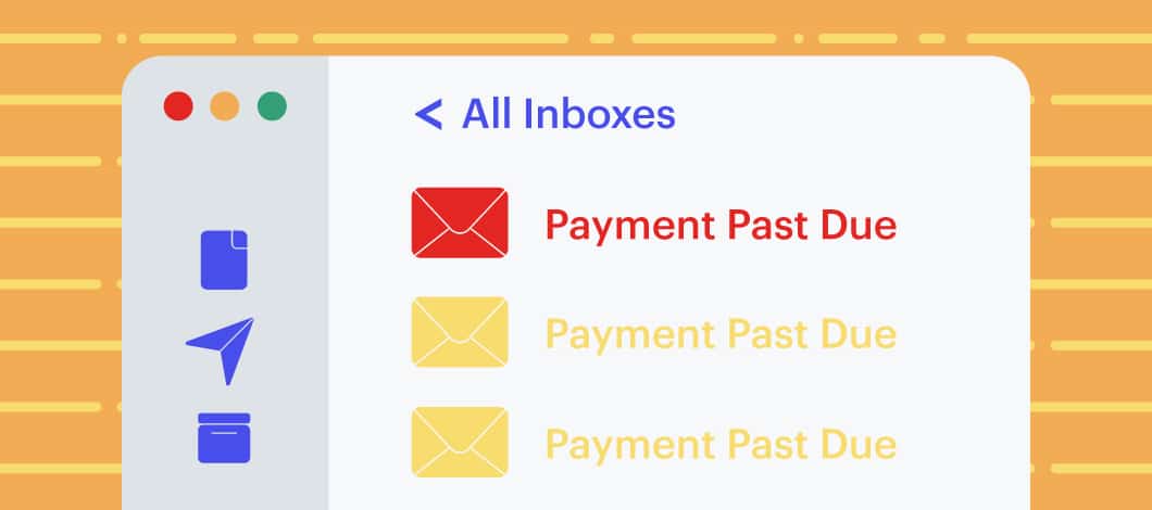 A mobile screen lists the past due notice emails in a customer’s inbox.