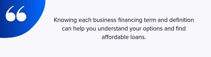 Infographic with a quote about the importance of knowing different business financing terms and how it can help find affordable loan options