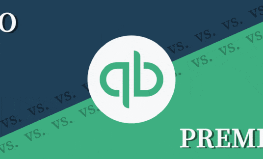 Moving graphic with blue and green background and the QuickBooks logo with the words Pro on one corner and Premier on the other corner