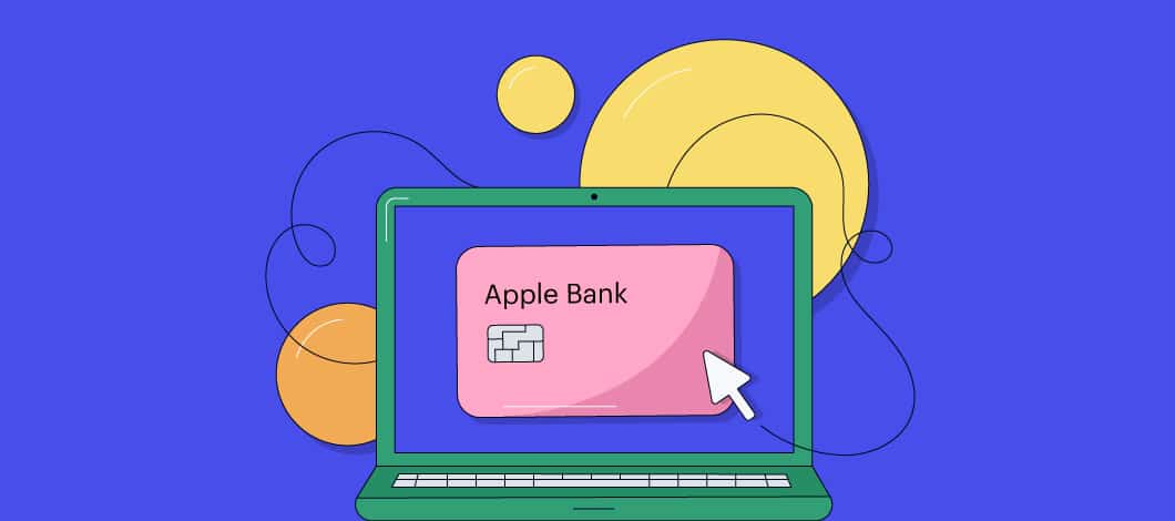 Laptop with graphic of apple bank credit card.