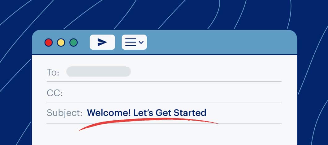 An email message with a “welcome” subject line. A compelling subject line can encourage potential clients to open introduction emails.