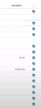 A screenshot of a column of checkmarks that “clear” your transactions in QuickBooks Online as you reconcile your account.