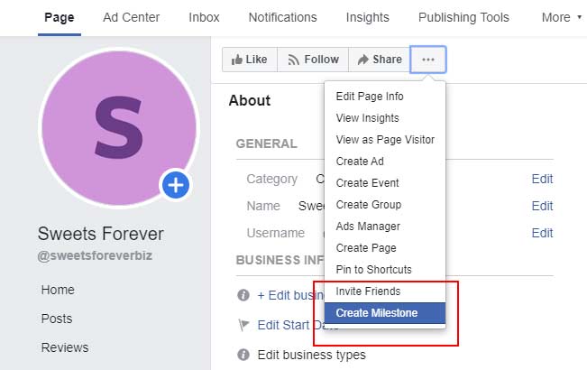 A screenshot of how to create a milestone to put on your business’s Facebook page.