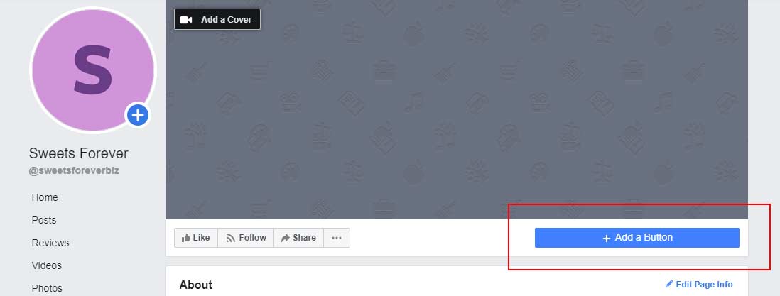 A screenshot of what to select to add a call to action button to your Facebook business page.