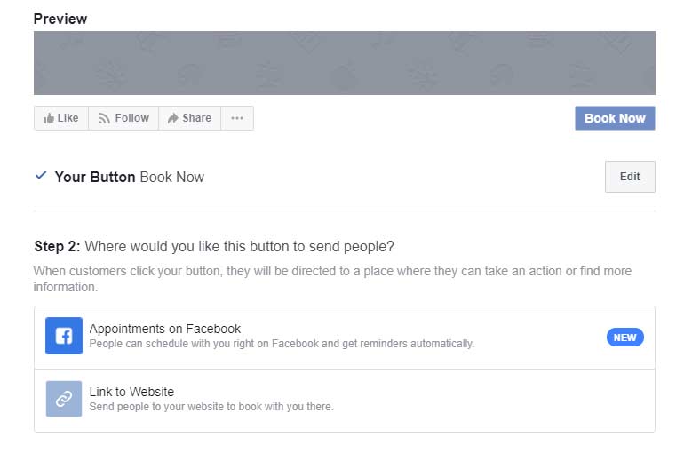 You can preview your Facebook business page’s call to action button.