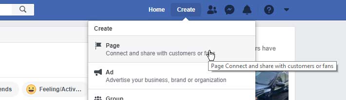 A screenshot of how to start to create a Facebook business profile.