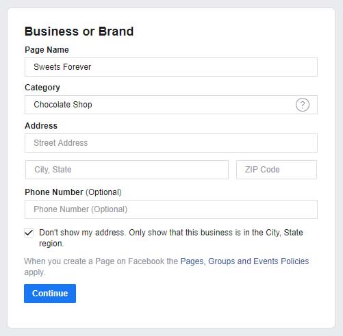 A screenshot of the Business or Brand information boxes for your Facebook business page.