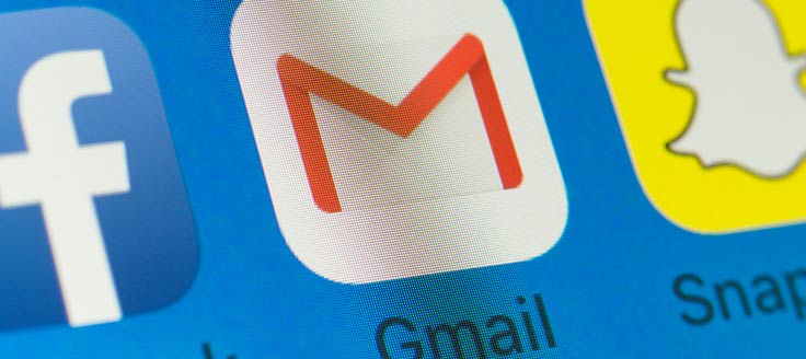 App icons on a smartphone screen; the icon for Gmail is in the center.