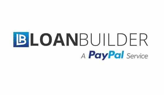 LoanBuilder logo in black and blue lettering, and text that says a PayPal service