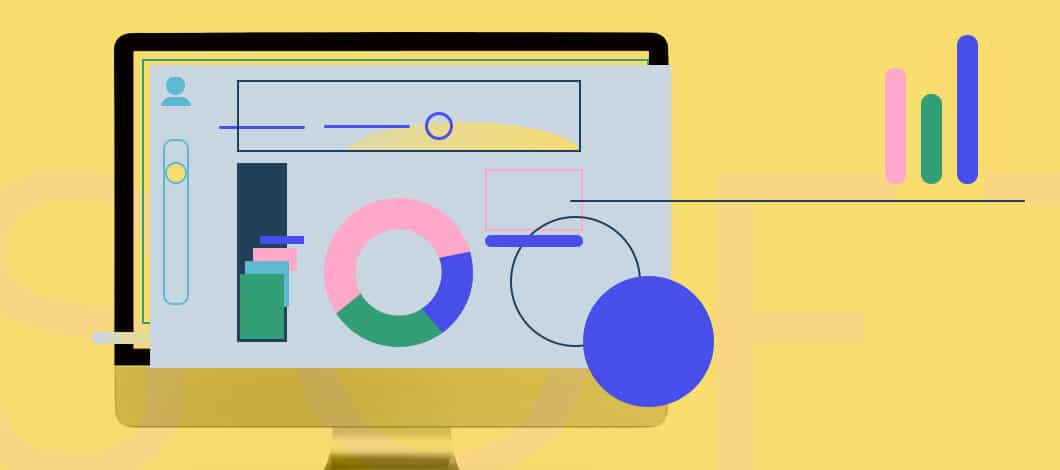 An illustration of a computer screen with graphs that can help customer relationship management.