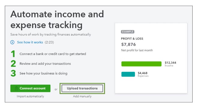 A screenshot from QuickBooks Online where you can automate income and expense tracking.