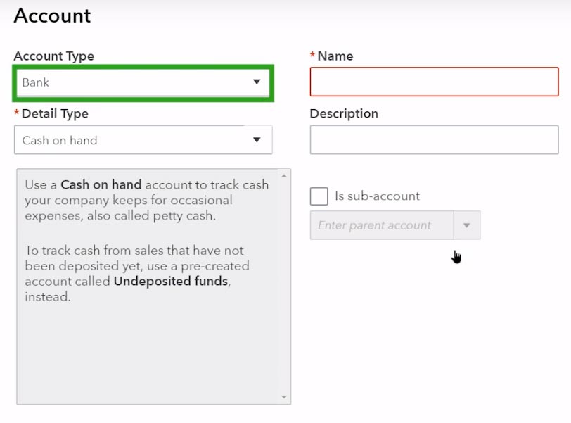 A screenshot of where you enter additional account details for QuickBooks.