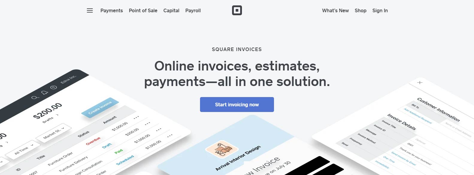 A screenshot of Square’s website, where small business owners can set up recurring payments for customers or clients.
