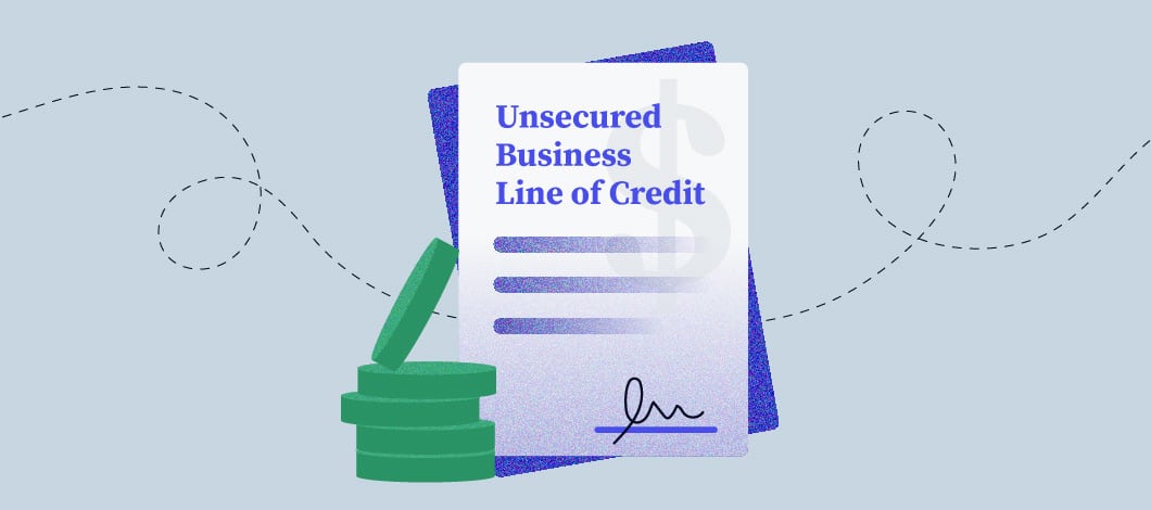 Document wiht the words Unsecured Business Line of Credit next to a stack of coins