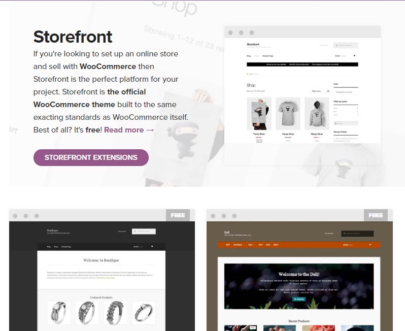 A screenshot of the Storefront theme.