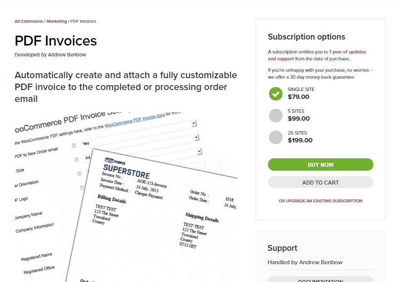 If you want to automatically attach invoices to processed orders, you’ll have to pay $79.