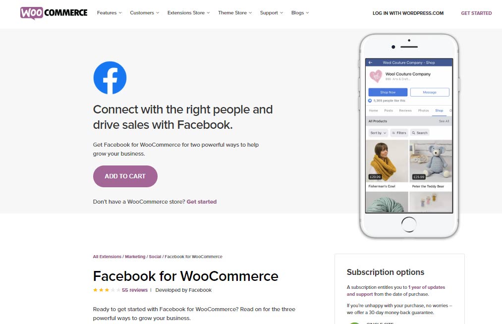 WooCommerce's Facebook extension is free.