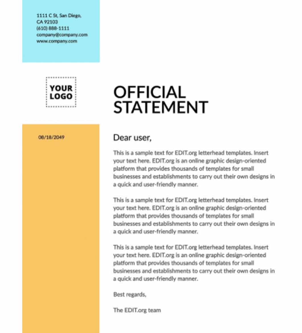 A screenshot of a colorful example of a business letterhead