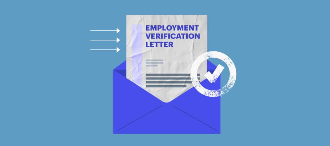 Employee verification letter in an envelope with a check mark on it