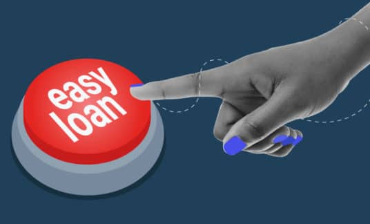Image of a person pushing a red button labeled “Easy Loan”
