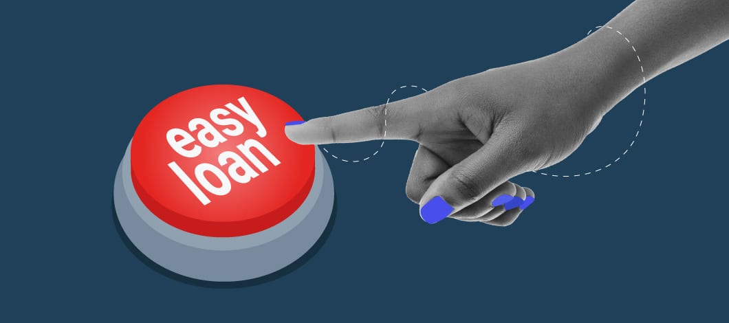 Image of a person pushing a red button labeled “Easy Loan”