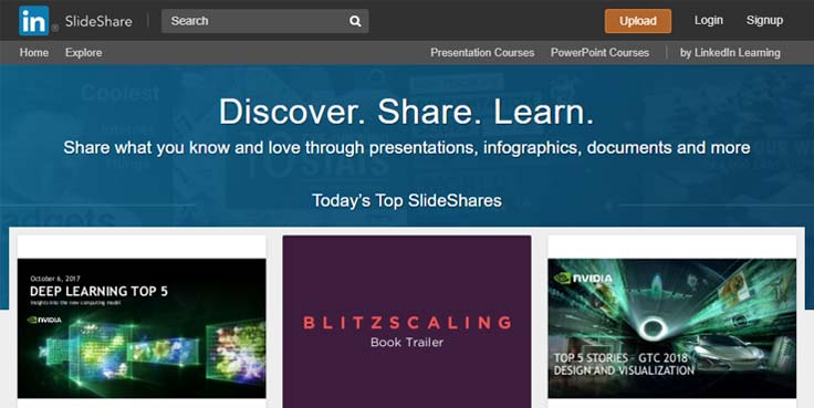 A screenshot of the SlideShare website.