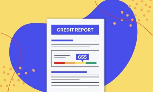 Yellow background with graphic of a credit report in the center