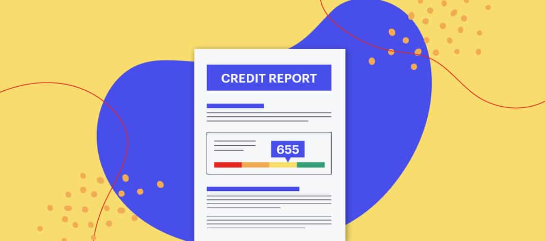 Yellow background with graphic of a credit report in the center