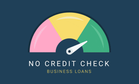 Colorful speedometer with the words “No Credit Check Business Loans” below
