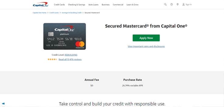If you’re looking for a credit card with a 0% annual fee and only requires a $49 security deposit, consider Capital One’s Secured Mastercard.