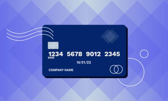 Image of a blue credit card amid a blue background
