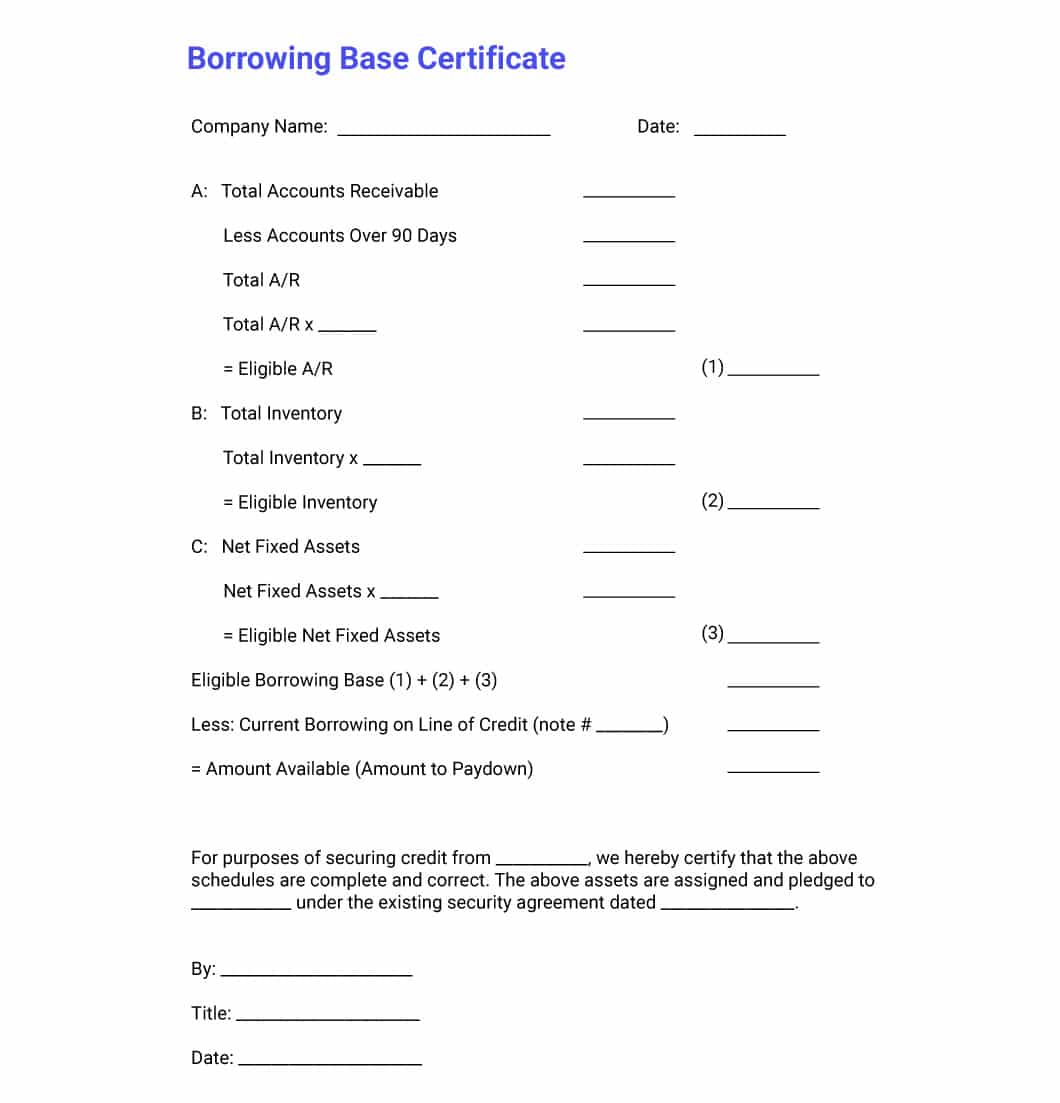 Borrowing base certificate example