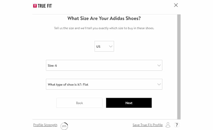 The Nordstrom website asks for a customer’s shoe size to determine the person’s best fit.