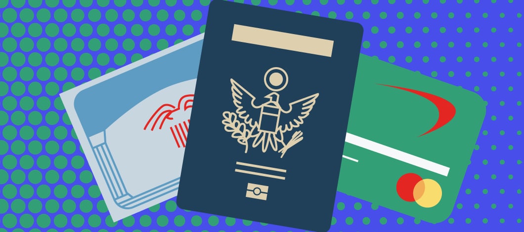 Social Security card, credit card and passport illustration
