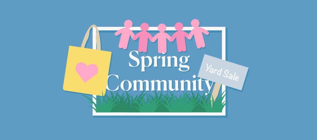 Spring community graphic with yard sale