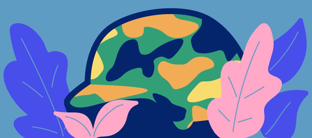 Soldiers helmet with flowers illustration