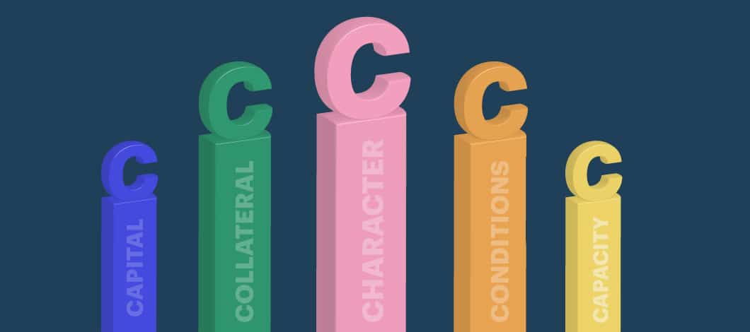 Capital, Collateral, Character, Conditions, and Capacity text on pillars